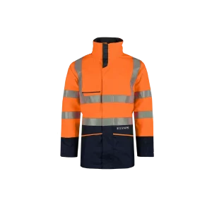 Sioen 7223 Hedland Vlamvertragende en antistatische Regenparka fluororanje/marineblauw