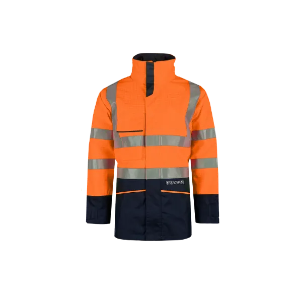 Sioen 7223 Hedland Vlamvertragende en antistatische Regenparka fluororanje/marineblauw