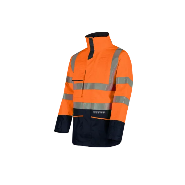 Sioen 7223 Hedland Vlamvertragende en antistatische Regenparka fluororanje/marineblauw - Afbeelding 2